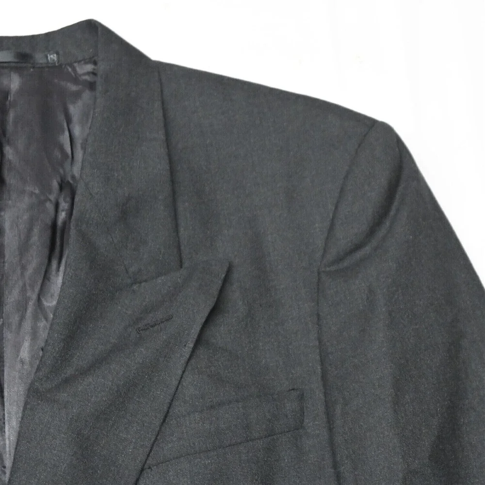 Vtg Neiman Marcus 42R Gray 100% Wool‎ Double Breasted Sport Coat Blazer Jacket